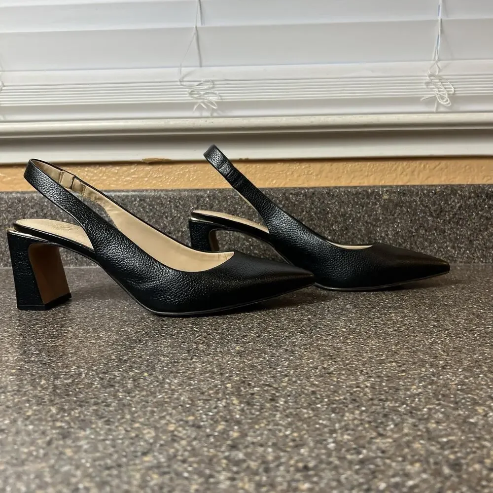 Vince Camuto Women's Size 10 M Black Leather Pump Slip On Sling Back Pointed Toe